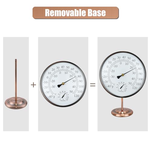 6 in Solid Brass Analog Outdoor Thermometer Hygrometer | Detachable Stand, No Battery Needed, Weather Rust Waterproof, Dual ℉/℃ Dial, For Home Office Patio Indoor Outdoor Decor - size: 6 inches