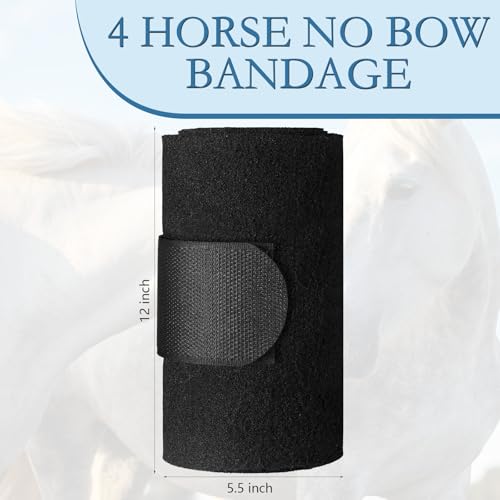 Set of 4 Horse No Bow Bandage 3D Contoured Standing Wrap Bandages Stable Nylon Horse Leg Wraps for Helping Prevent Horse from Tendon Damage and Keep Horses Clean and Safe (Black) - color: Black
