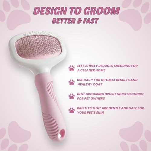 Pink Deshedding Slicker Brush for Long and Short Hair Dogs | Removes Loose Undercoat, Mats and Tangles, Skin Friendly Grooming Comb for Shedding Control on Long and Short Hair - color: Pink