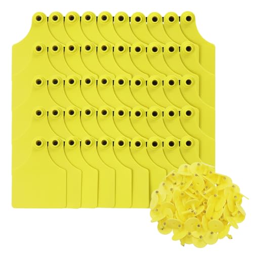 Blank Cattle Ear Tags 100PCS TPU Oversize 4.1x3 Inch Livestock Tags | Identification Tags for Cows Calves Cattle Goats Sheep Pigs Hog Fade Resistant Farm Animal Management (Yellow) - style: Yellow