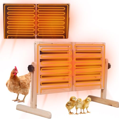 Chicken Coop Heater with Temperature Control, 200W Chick Heater with Adjustable Temp (70-190℉) for Winter, 2 Heating Plates, Foldable Large Size Coop Heater (Natural Wood) - color: Natural