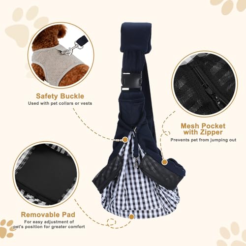 Dog Sling Carrier for Small Dogs and Cats Up to 16.5 Lbs, Breathable with Shoulder Pad Pet Crossbody Shoulder Bag, (Dark Blue, 1 Pcs) Intended for Outdoor/Camp/Travel - color: Dark Blue