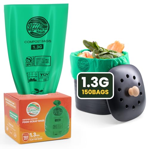 Compost Bags 1.3 Gallon,150 Count,Compostable Small Trash Bags for Kitchen Countertop Compost Bin 0.75, 1,1.2, 1.3Gallon,ASTM D6400, US BPI and Europe OK compost HOME certified - color: 1.3G-150count