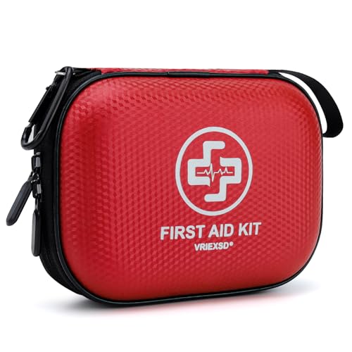 Mini First Aid Kit - 150 Piece Small Waterproof Hard Shell Medical Kit | Compact First Aid Kit with Comprehensive Supplies for Home, Car, Travel, Camping, Truck, Hiking, Sports, Office, Outdoor(Red) - color: Red