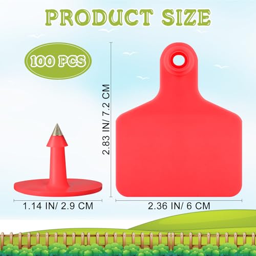 Lothee 100 Pcs Blank Cattle Ear Tags Large Plastic Precision Animal Identification Blank Livestock Ear Tags for Cattle Cow Horse Dog Pig Goat Sheep Farm Management (Red) - color: Red