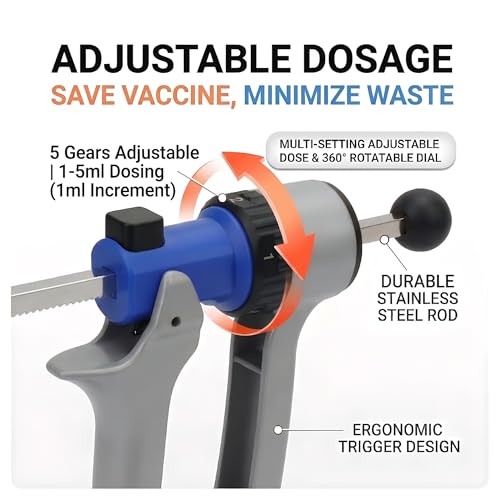 Danbark 50ml Semi-Automatic Livestock Syringe Kit, Metal Adjustable Dose Repeater,UV Resistant Barrel, Ergonomic Grip Handle, for Cattle and Goats