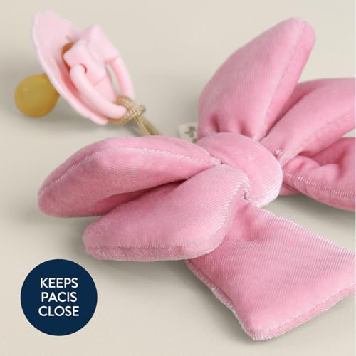 Itzy Ritzy Pacifier & Lovey Set - Natural Rubber Pacifier with Plush Bow | Natural Rubber Pacifier with Detachable Bear Lovey, Soft Cotton Fabric, Large Vent Holes, and Soothing Comfort for Babies - color: Bow