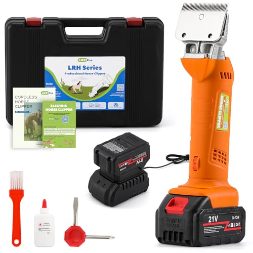 Cordless Horse Clippers for Ponies, Cattle & Large Dogs | Includes 2x 21V 4Ah Lithium Batteries & 6-Speed Adjustment. Professional Cordless Kit for Heavy-Duty Livestock Grooming
