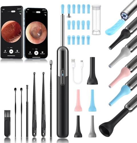 Ear Wax Removal, Ear Cleaner with Camera and Light, Ear Wax Removal Kit, Ear Wax Removal Tool Camera with 1080P, Ear Cleaning Kit with Spoons, Ear Camera for iOS & Android - color: Obsidian Black