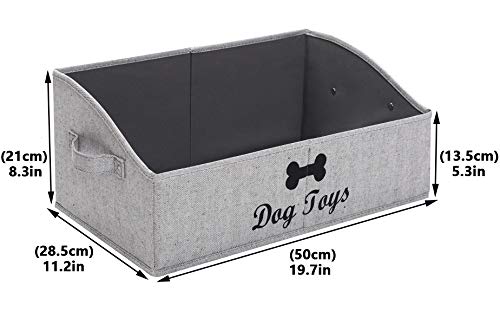 dog toy basket Large dog toy bin dog toy box storage box - Foldable Fabric Trapezoid Organizer Boxes with Handle, Collapsible Basket for Dog Toys (Striped Gray-DOG) - color: Striped Gray, size: Large - Dog Toys