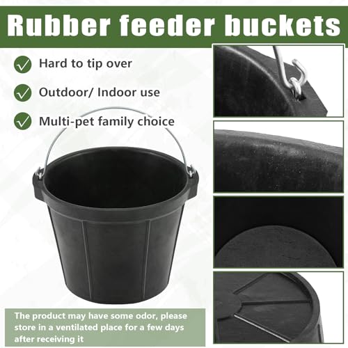 Sadnyy 2 Pcs Rubber Feeder Bucket, Quart Gallon Rubber Horse Feed Bucket with Handle Large Utility Feed Pan Dog Bowl Horse Feeder for Goats Horses Animal Feeding, Inches (10.6 x 8.6 Inches,Classic) - size: 10.6 x 8.6 Inches, style: Classic