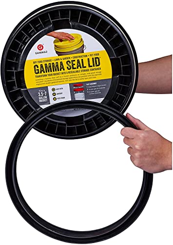 GAMMA2 Gamma Seal Lid - Pet Food Storage Container Lids - Fits 3.5, 5, 6, & 7 Gallon Buckets, Black, Made in USA - color: Black, size: Fits 3.5, 5, 6, & 7 Gallon Buckets