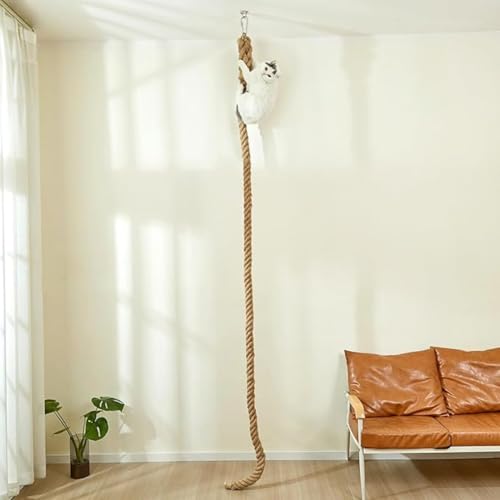 SHENGOCASE 1.9" x 8.9Ft Cat Climbing Jute Rope for Ceiling with Hook, Wall Mounted Furniture for Indoor and Outdoor Cats, Cimbing Pole (8.9 Feet) - size: 8.86 Feet
