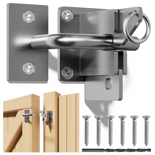 304 Stainless Steel Wooden Fence Self-Locking Gate Latch Heavy-Duty Gravity-Style Fence Gate Latch Privacy Latch, for Wooden Doors, Metal Doors, and Vinyl Fences Gate Lock Hardware - color: Silvery White