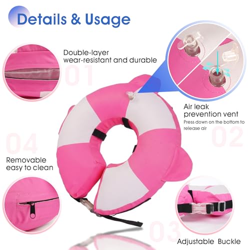 Inflatable Dog Cone for Small Dogs- Adjustable Neck Recovery ECollar,Lightweight Donut Collar After Surgery Anti-Licking & Biting,Waterproof Easy to Clean (Pink,M) - color: Rose-Pink, size: Medium