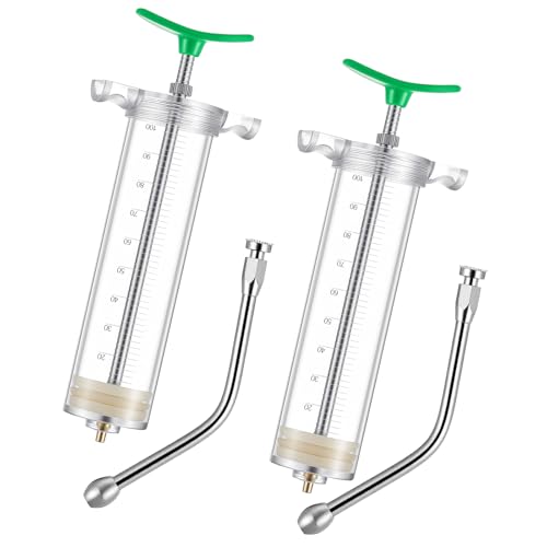 Threlaco 100ml 2 Pcs Drench Gun for Goats, Sheep & Cattle, Green | Reusable Large Goat Drench Syringe, Adjustable Veterinary Medicine Feeding Syringe, Continuous Dosing for Livestock, Horse - color: Green, size: 100ml