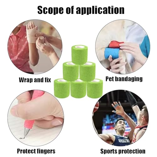 2 Inches Self Adhesive Bandage Wrap Bulk, 6 Pack, Grass Green | Breathable Self Adhesive Vet Tape for Pets, Stretchy Sports Cohesive Bandage Wrap for Athletic, Wrist and Ankle - color: Grass Green