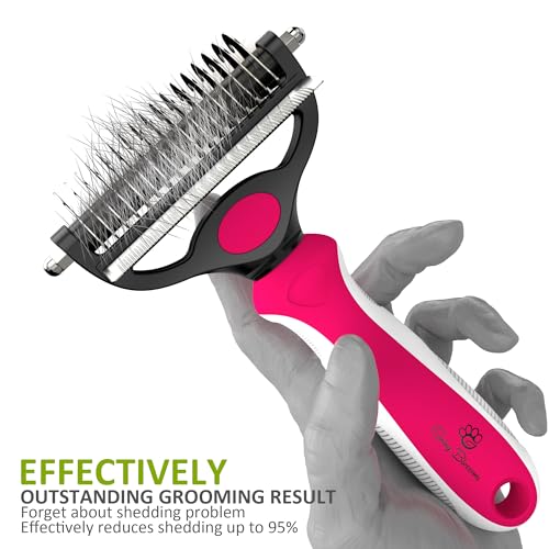Spring Blossoms-2 in 1 Professional Grooming Rake for Cats & Dogs-Dematting Comb for Easy Mats & Tangles Removing,Pet Brush Safe No More Nasty Shedding and Flying Hair (Rose) - color: Rose