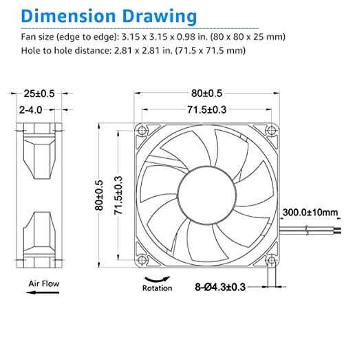 GDSTIME 2Pcs 80mm x 25mm Dual Ball Bearings High Speed 12V Cooling Fan 2Pin | 4500RPM, DC Brushless, Powerful Airflow, PC Case Fans, for Computer PSU, Amps, Wine Cooler, RV Fridge, Incubator, Electronics - size: 80x25mm