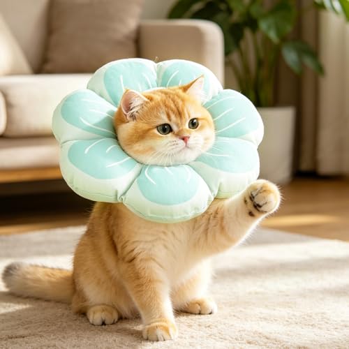 PUPTECK Cat Cone Collar, Soft Kitten Recovery Collar, Lightweight Anti-Bite Lick Elizabethan e Collar for Cats Puppy After Surgery, Blue M - color: Blue, size: M - Neck Up to 10.5"