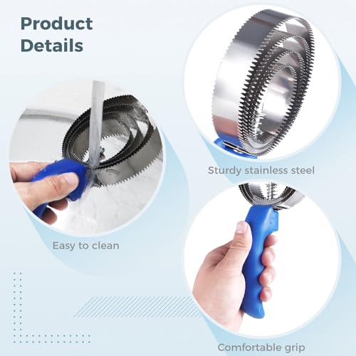 8 pack Reversible Stainless Steel Curry Comb, 4-Ring Metal Curry Brushes with Soft Touch Grip, Horse Brush Scrapers with Comfortable Grip for Cow Sheep Pet Dog Goat Horse
