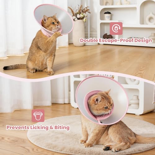 Avont Soft Mesh Large Pet Cone, Adjustable Anti-Lick E-Collar (Pink L) | Neck 8.7-11.8" Depth 5.3" Adjustable draw, hook & loop, snaps, water-resistant, clear-view spay recovery - color: Pink, size: Large