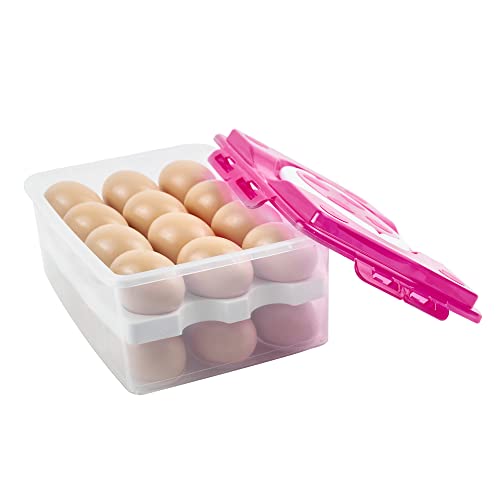 2 Tiers Egg Container Deviled Egg Carrier Eggs Holder with Handle Fridge Freezer Storage by DELIFUR (Red) - color: Red