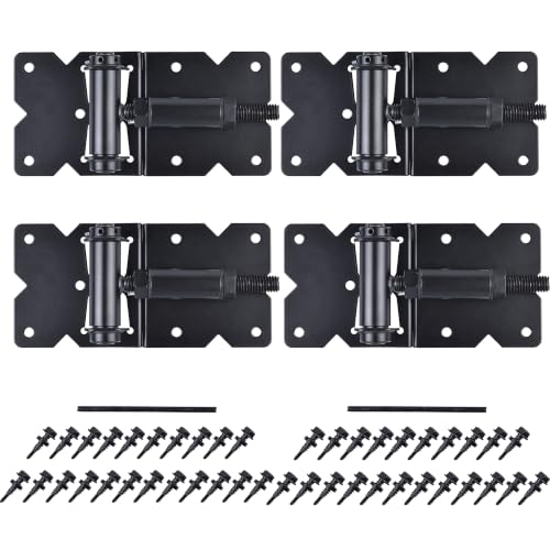 Self Closing Gate Hinges Heavy Duty, 90 Degree Adjustable, 4Pcs | Heavy duty gate hinges fence hinges for Wooden/Vinyl/PVC Fences, with installation screws and swing adjuster tool, black - color: Black(2pcs)