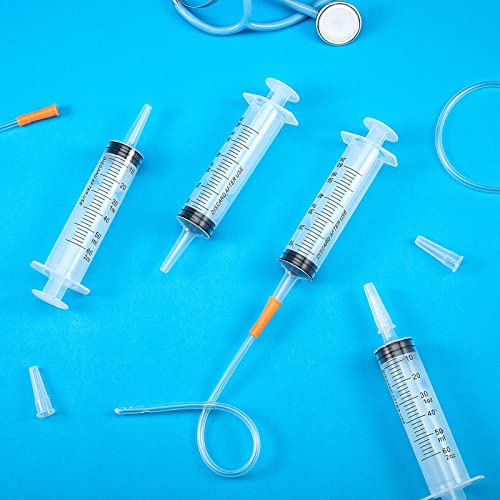 Tondiamo 4 Pack Lamb Goat Kid Feeding Kit 60ml Plastic Syringes 12.6 Inch Clear Feeding Tube Set