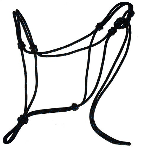 Soft 2 Knot Horse Halter - color: Black with Blue, size: Large