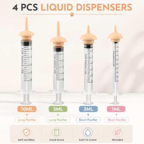 Pet Nursing Kit, Kitten Bottle Feeding Set with Silicone Nursing Nipples, Liquid Syringes, Formula Dispenser, Measuring Cup & Cleaning Brush for Newborn Puppies, Kittens & Other Small Animals