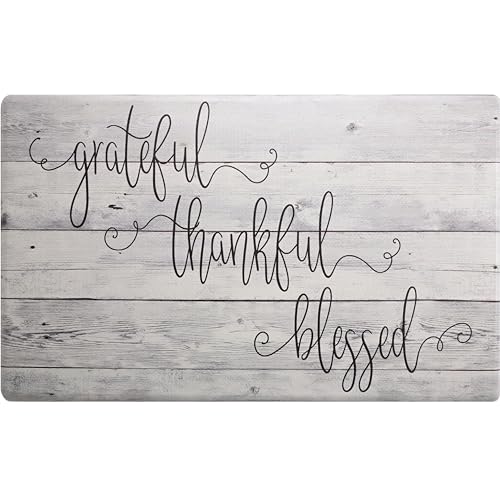 SoHome Cozy Living Anti-Fatigue Kitchen Mat for Floor, Farmhouse Cushioned Kitchen Runner Rug, Non Slip, Easy Wipe Clean, 1/2 Inch Thick Kitchen Mats, 18" x 30", Grateful & Thankful - color: Grey/Black, size: 18"L x 18"W x 0.5"Th