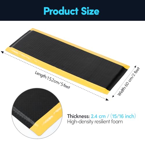 Anti Fatigue Mat 2x5 Ft 15/16" Thick Soft Sponge Ergonomic Mat | Stable Comfort Endurance Floor Mat Layered Support Rugged Diamond Relief Steady Standing Mat for Farm Grooming Salon - size: 59.9"L x 23.6"W x 0.9"Th