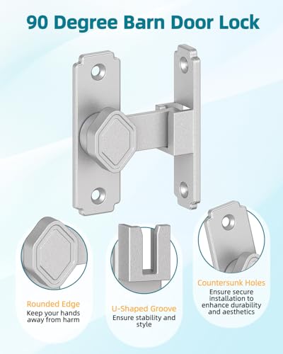 90 Degree Barn Door Lock, Rustproof Sliding Gate Latch, Silver 1Pc | Multipurpose Security Lock for Bathroom, Cabinet, Pet Cage, Garden Shed, Window And Sliding Wooden Doors - color: Silver-1PC