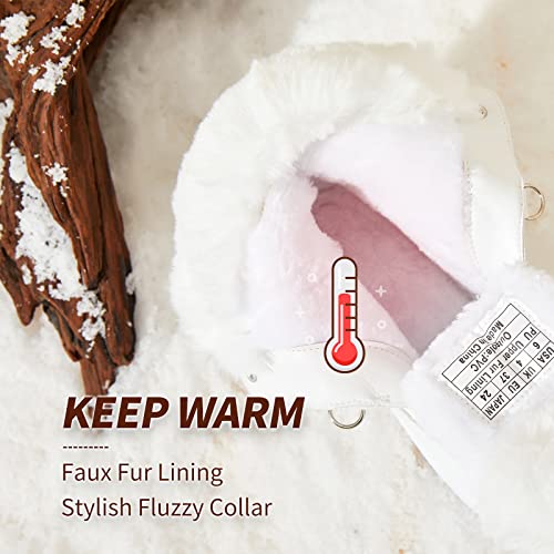BABUDOG Womens Warm Fur Lined Mid-Calf Boots Waterproof Winter Snow Boots Non-slip Lace up Combat Boots - color: White, size: 7.5