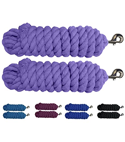 Majestic Ally Pack of 2 Solid Cotton Lead Rope for Horses & Livestock – 10 Foot Long and 5/8 inch (16MM) Thick - Replaceable Heavy-Duty Satin Bolt Snap – Handmade – Soft, Broken in Feel (Lilac) - color: LILAC
