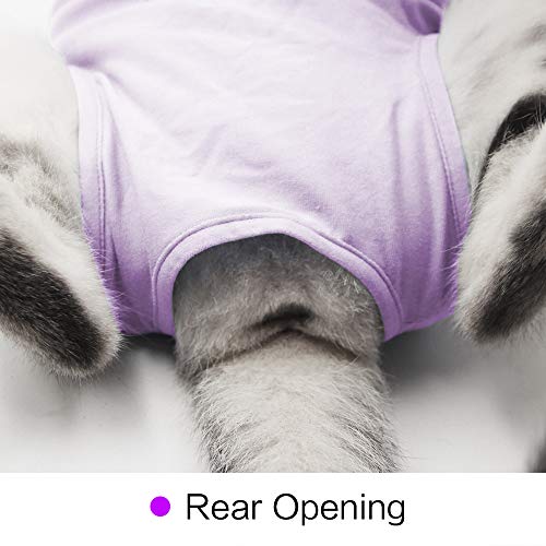 DOTON Cat Recovery Suit for Male and Female Surgical Post Surgery Soft Cone Onesie Shirt Clothes Neuter Licking Protective Diapers Outfit Cover Kitten Spay Collar(S, Purple) - color: Purple, size: Small