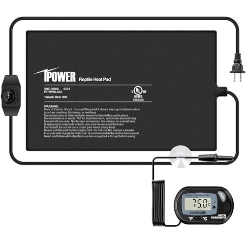 iPower 8 by 12-Inch Reptile Heat Mat with Temperature Adjustment, LCD Digital Aquarium Thermometer, Terrarium Heating Pad for Reptiles & Amphibians - size: 8 X 12 Inch, style: Pad with Adjust Knob+ Thermometer
