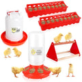Chicken Feeder and Waterer Set with Chick Perch, Cool Baby Chick Feeder and Waterer Set, Chick Waterer, Baby Chicken Supplies for Small Poultry Chicks Ducks Quail Pigeons Birds(RED)