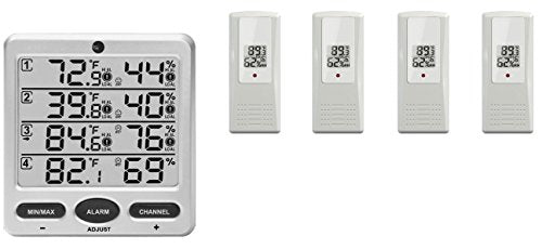Ambient Weather WS-10-X4 | Wireless Indoor/Outdoor 8 Channel Thermo-Hygrometer with Four Remote Sensors