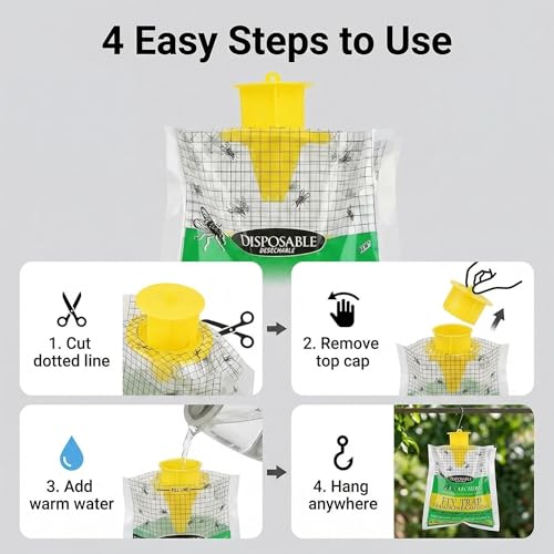 8-Pack Hanging Fly Trap Set with Disposable Bags; Includes Bait, Non-Toxic; Ideal for Backyards, Farms, Barns, Patios, and Gardens