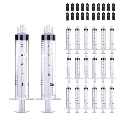 20 Pack 10 ml Syringe for Liquid Without Needle,Luer Lock Syringes with Cap, Individually Wrapped,Measurement for Scientific Labs,Measuring Liquids,Pet Feeding,Oil or Glue Applicator (B 20 Pack 10ml) Luer Lock - size: B 20 Pack 10ml