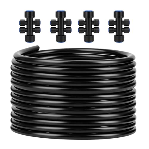 50FT 1/2"(OD) Drip Irrigation Tubing with 4 Fittings | 4 Packs 4-Way Quick Coupler, Push-to-Connect Fittings, For Raised Beds, Garden, Greenhouse, Lawn, Garden Watering System - size: 50FT 1/2”(OD) Tube