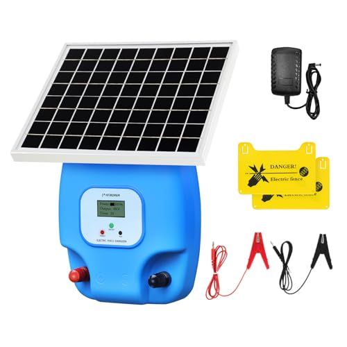 Solar Electric Fence Charger, 1.5 Joules Energizer with LCD Display, 8000 mAh Lithium Battery & 10W Solar Panel - Ideal for Livestock, Pet, Poultry, Gardens, Orchards Protection, 5-Mile Range