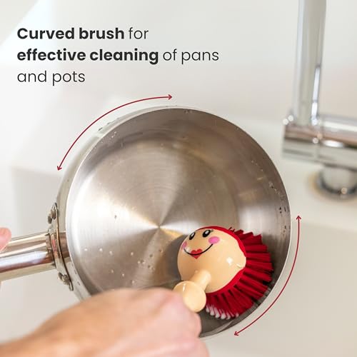 Vigar Dolls Dish Brush with Holder for Dishes - Green, Red | Dish Scrubber, Kitchen Scrub Brush, Dishwashing Brush Tool for Kitchen Sink Cleaning, Cute Standing Design - color: Green, Red