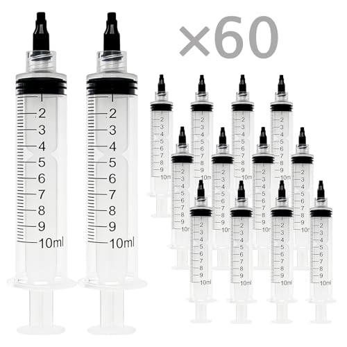 60 Pack 10ml Luer Lock Syringe without Needle - 10cc Plastic Syringes for Liquid, Individually Sterile Sealed with Cap, for Colostrum Collection, Oral, Pet Feeding, Glue, Oils - size: 10ML