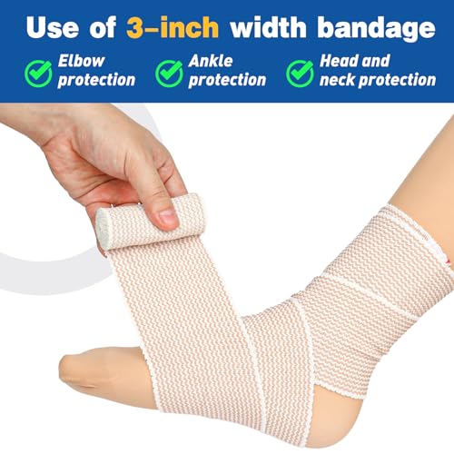 AZEN Premium 8 Pack Elastic Bandage Wrap (4x3", 4x4"), Compression Wrap Bandage for Legs, Ankle, Knee, Tummy, Body, Latex-Free, Lymphedema Wraps for Legs - color: Mix 8p (3in & 4in)