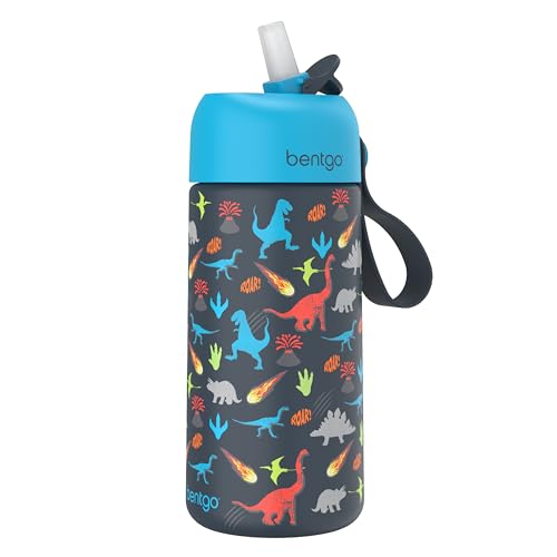 Bentgo Kids Stainless Steel Water Bottle, Leak-Proof, 14 oz, Bite & Sip | Vacuum Insulated, 18/8 Stainless Steel, 12-Hour Cold, Dishwasher Safe, BPA-Free (Dinosaur) - color: Dinosaur