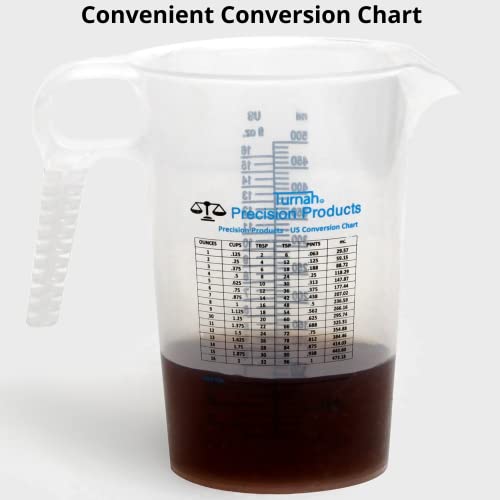 16oz, 1 Pint (2 cup) Measure Pitcher - Convenient Conversion Chart – Multi Purpose Food Grade Great for Cooking, Hobbies, Shop Oil, Fluids, Pool Spa and Lawn with High Chemical Resistance by Turnah - size: 16oz