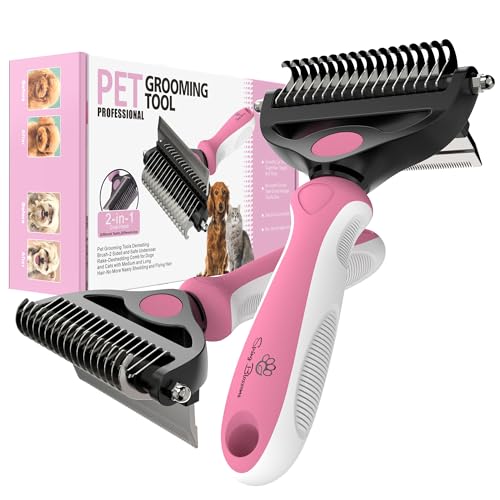 Spring Blossoms-2 in 1 Professional Grooming Rake for Cats & Dogs-Dematting Comb for Easy Mats & Tangles Removing,Pet Brush Safe No More Nasty Shedding and Flying Hair (Purple) - color: Purple